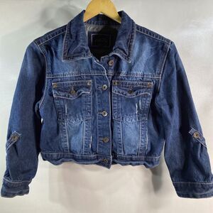 RUE 21 Distressed Cropped Denim Jean Jacket Women Juniors Large Pit to Pit 18"
